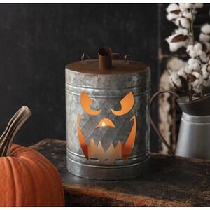 Rustic Galvanized Metal Haunted Halloween Scarecrow Oil Can Luminary‎